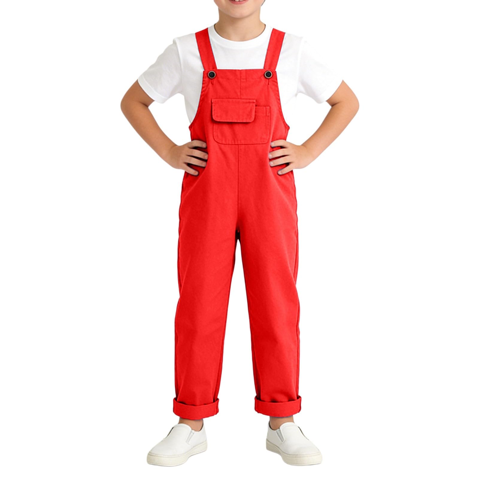 Generico Mono Niña Elegante con Correa Ajustable Pantalones Anchos Algodón Sin Mangas Jumpsuit Bolsillos 3-14 Años