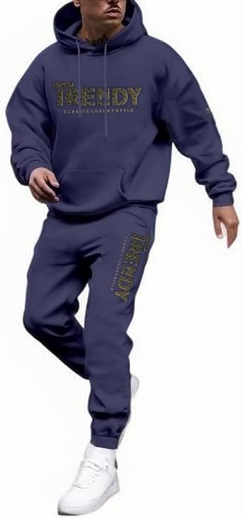 Mens TRENDY 2 Piece Tracksuit Solid Color Letter Print Fleece Lined Hooded Drawstring Sweatshirt and Sweatpants Set Fashion Casual Sweatsuits Hoodie Joggers Sport Set