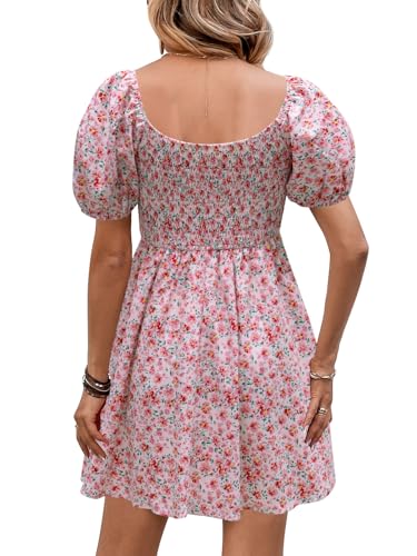 Image of Womens Babydoll Dress 2026 Summer Casual Puff Sleeve V Neck Cute Boho Smocked Flowy Short Sundress Beach Mini Dresses
