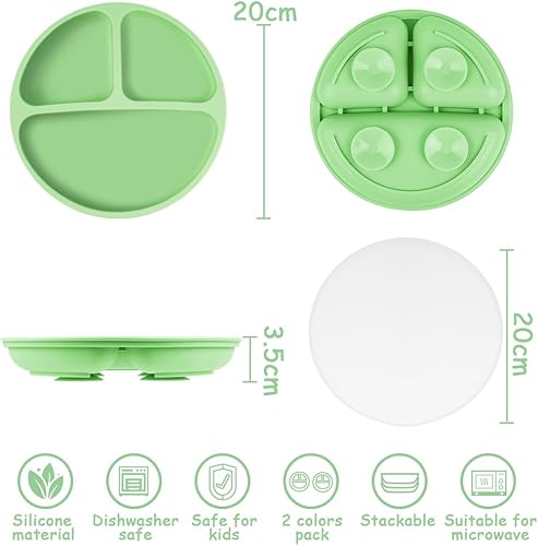 Miniatura 2 de Vicloon Platos para niños pequeños, 2 platos de silicona para bebés, placas de succión sin BPA con tapas para bebés y niños pequeños, función de