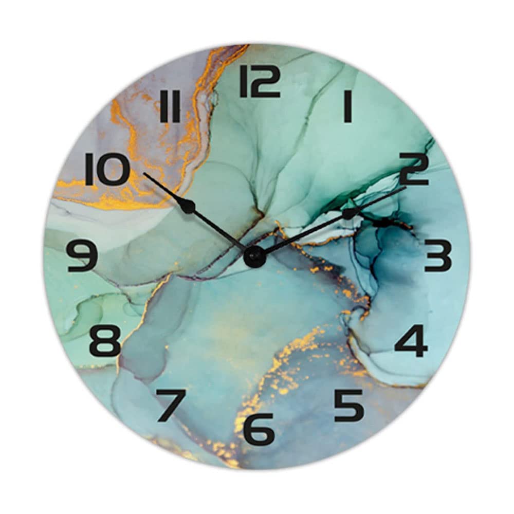 Dotbuy-Shop Marble Green Wall Clock Silent Non Ticking 25Cm, Round Battery Operated Vintage Decorative Clocks Arabic Numeral Quartz Wall Clock For Bedroom,Living Room, Home, Kitchen, Office (10Inch,)