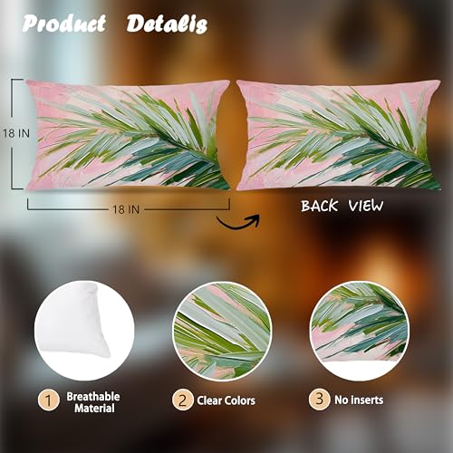 Image of Summer Pink and Green Tropical Palm Leaf Decorative Throw Pillow Cover Decor 12x20,Palm Leaf Botanical Decorative Lumber Beach Plant Throw Pillow Cover for Cabin Couch Double-Sided