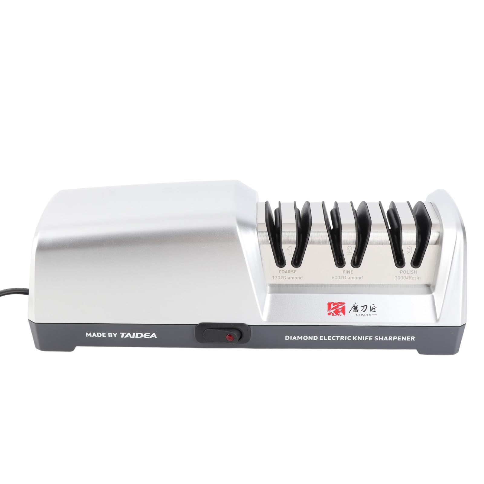 Affilacoltelli Elettrico a 15 e 20 Gradi, a 3 Livelli, affilacoltelli in Acciaio Inox per coltelli da con Funzione di affilatura Rapida, Risultati rapidi, nitidi, a Basso Rumore