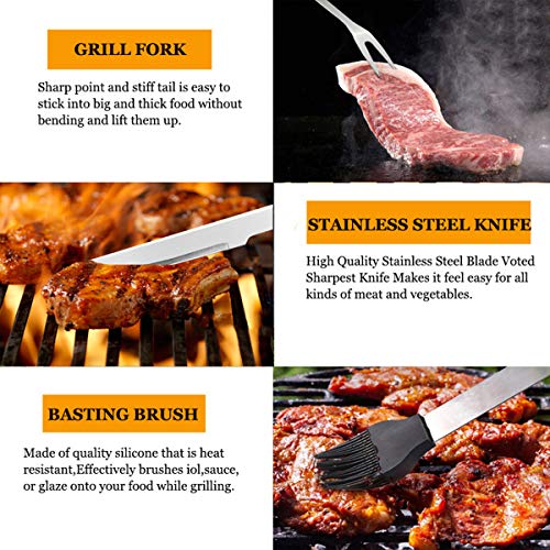 MUJUZE Grillbesteck Set,Grillzubehör Männer Geschenk,Grillset für Männer Papa Geschenk,Grill Zubehör Set aus Edelstahl im Koffer,BBQ Gasgrill zubehör für Garten und Camping(BBQ Set mit Grillschürze)
