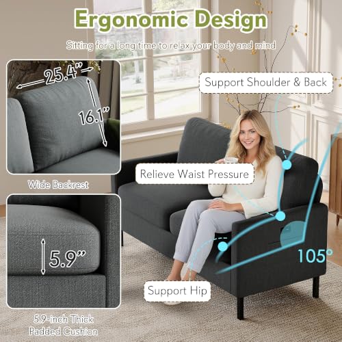 Image of STHOUYN Modern 2-Piece Living Room Set, 56 inch Grey Sofa Loveseat with USB Ports, Small Couch and Chair Set for Small Space, Apartment, Office (Grey, 1 Chair + 1 Loveseat)