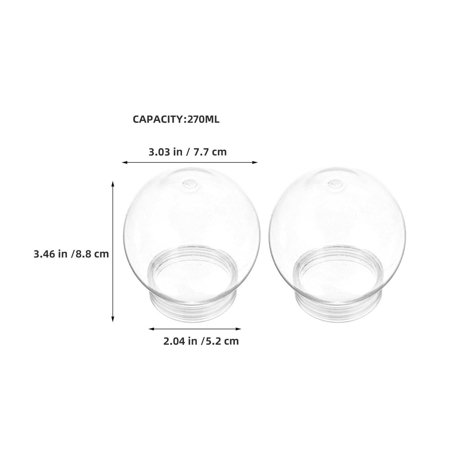 SOIMISS 20 Bolas de Nieve DIY de Plástico Transparente con Tapa de Rosca Capacidad 270 Ml Diámetro 52 MM Altura 88 MM Ideales para Manualidades Decoración Navideña y Bodas de