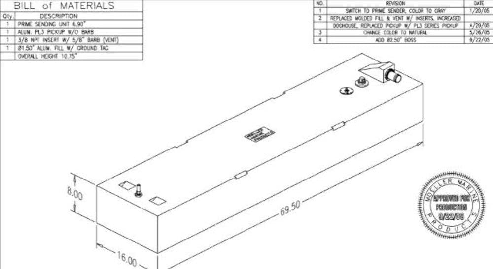 Moeller 032535 Fuel-Diesel Tank Below Deck Permanent 35Gallon Boat PlasticMarine
