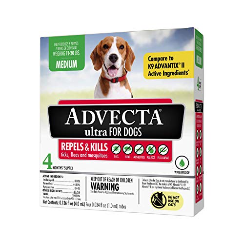 Advecta Ultra Flea And Tick Prevention For Dogs, Dog Flea And Tick Treatment, Waterproof Topical, Fast Acting, Medium Dogs (11-20 Lbs), 4 Doses #TOP8