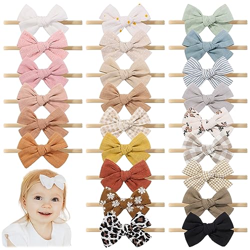 Image of jollybows 24pcs Baby Girl Bows Headbands Newborn Stretchy Nylon Hairbands Neutral Hair Baby Bows for Infants Toddlers