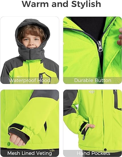 Wantdo Jungen Berg Ski Jacke Warmer Winter Fleece Mäntel Wasserdichter Atmungsaktive Jacke Outdoor Kapuzen Windbreaker Jacken
