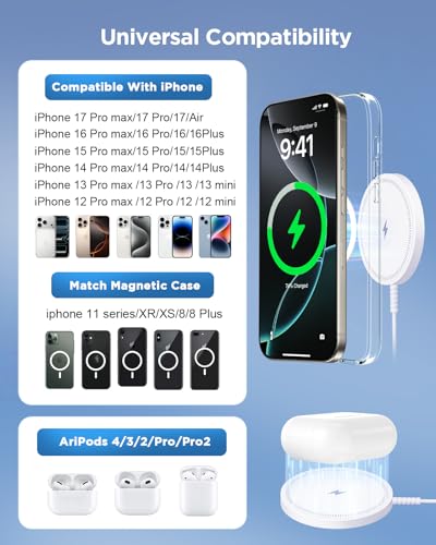 Magnetic Wireless Charger: Fast Charging Pad for 17/16/15/14/13/12 Series & Pro 4-2, Strong Magnet, Dual Ports, Case-Friendly, Ultra-Lightweight for Travel Home Office Desk - Image 11