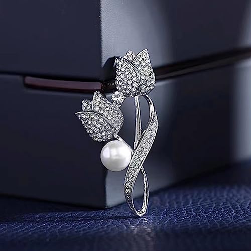 Image of Crystal Pearl Flower Brooches Pins Fashion Beautiful Created Rhinestone Floral Brooch Good Idea for Party Dance Wedding Banquet for Elegant Women Girl