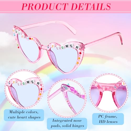 35 Set Sunglasses Decorating Kit DIY for Women Vintage Heart Shaped Sunglasses Crafts Bulk for Adults with Letter Beads Acrylic Diamond Pearl Stickers2
