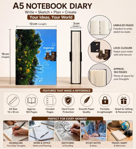 Image of Doodle Happiness Diary Notebook 7x5 Inch 160 Pages Unruled Journal for Notes