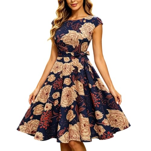 Vestido bohemio sin mangas corto y elegante con estampado floral informal de mujer