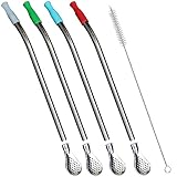Reusable Bombilla Yerba Mate Straw - Stainless Steel Removable Spoon Style Filter with Soft Silicone Tip - Metal Straw for Drinking Loose Leaf Tea, Coffee - Includes Cleaning Brush by Beruth