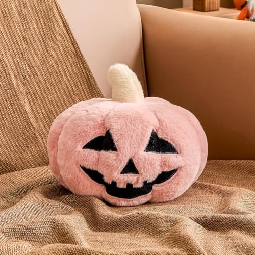 Halloween Decoration Pumpkin Pillows, Dusty Pink Ghost Pumpkin Shaped Throw Pillows, Soft Rabbit Fur Pillow 11 Inch Cute 3D Fall Funny Room Decoration for Natural Accent Pillows for Holiday
