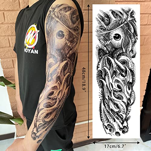 Cuteliili Full Arm Temporary Tattoo For Men,12Sheets (L19“Xw7”) Sleeve Tattoos Temporary,Waterproof Terror Fake Tattoos That Look Real And Last Long，Tiger Dragon Koi Evil Eyes #TOP2