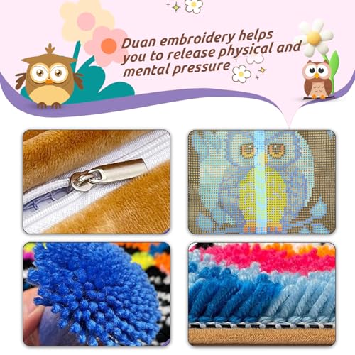 Image of Numptain Latch Hook Kits for Adults,DIY Throw Pillow Cover Flower Pattern Color Printed Canvas,Latch Hook Kits for Beginners Handmade Needlework Crafts Home Decoration,17 inchx17 inch