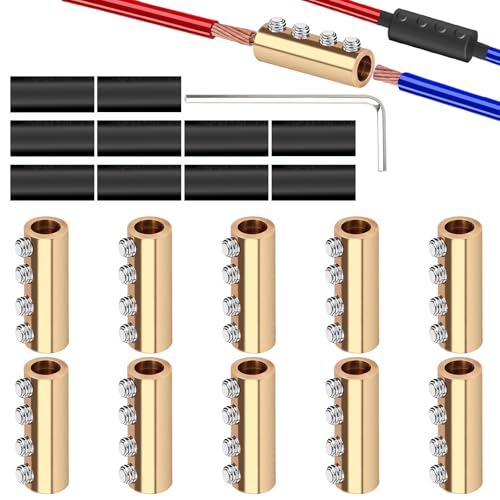 10Pcs 6 AWG Gauge Wire Connectors, 80A Quick Wiring Connection Terminal, Splicing Quick Wiring Connection Terminal with 40Pcs Screws 10Pcs Heat Shrink Tube and Wrench, Circuit Connector Kit