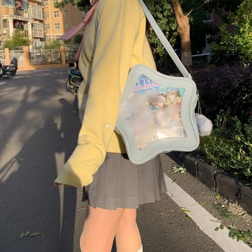 Image of Star Shape Ita Bag Pins Display Crossbody Bag PU Leather Backpack Y2k Aesthetic Cute Handbag (Blue)