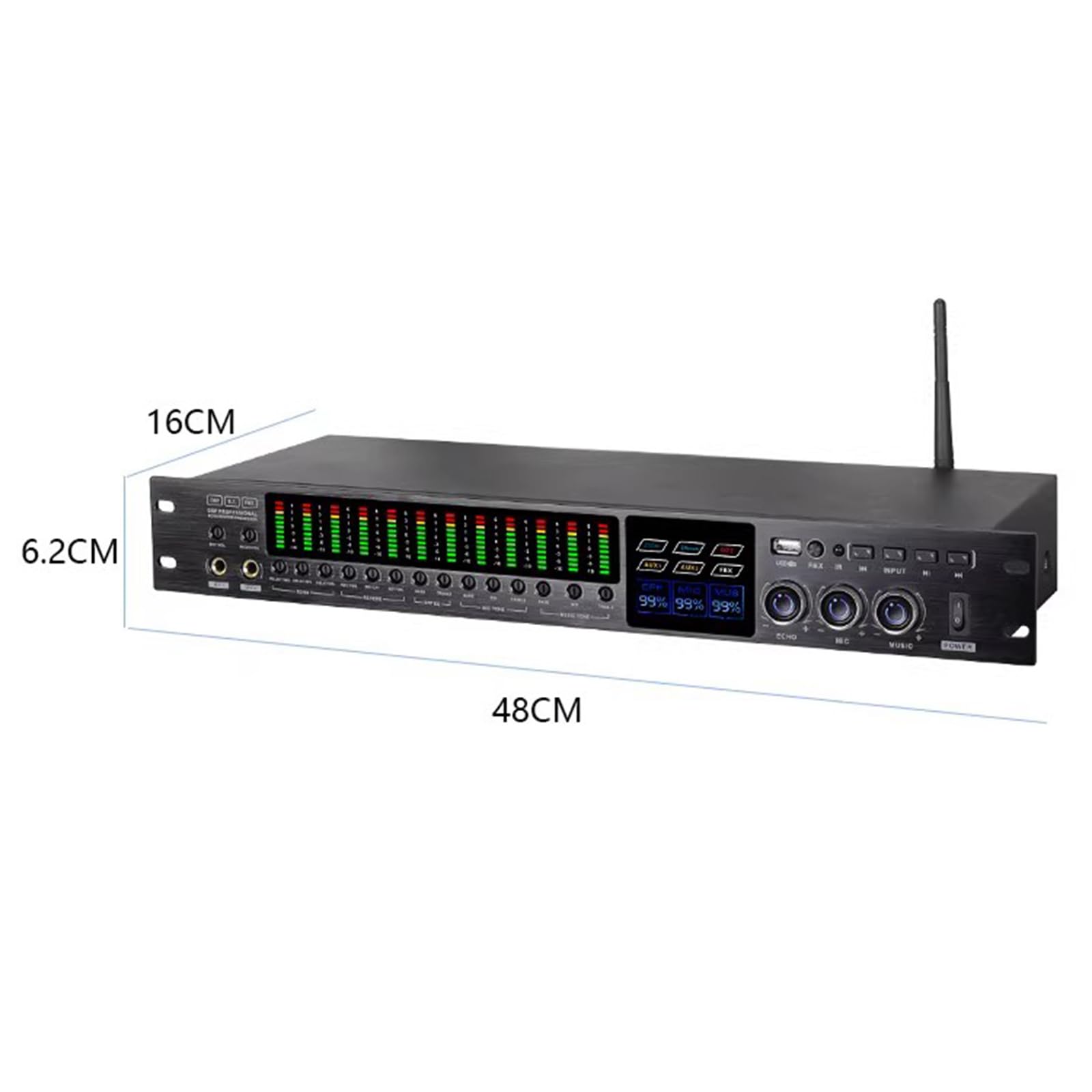 Efector Digital De Preamplificador KTV, Procesador De Audio Anti-silbidos, con Pantalla De Espectro, Control Remoto, Compatible con Reproducción USB, MP3 Y Bluetooth