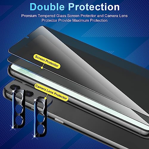 Image of [2+2 Pack Privacy Screen Protector Compatible with Galaxy S22 Plus 5G - 2 Tempered Glass with 2 Camera Lens Protectors - HD Clear - Bubble-Free - Anti-Spy - Scratch Resistant