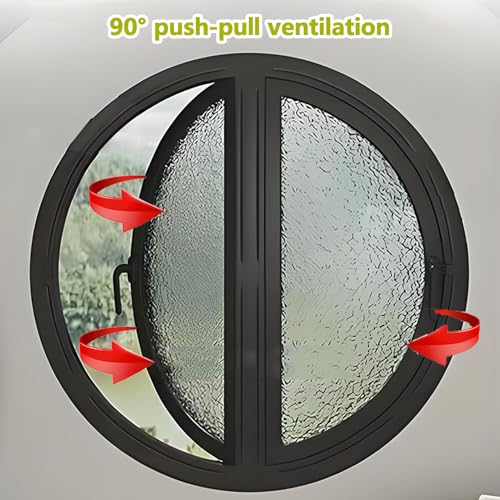 Ventana abatible con Marco de Aluminio, Doble rotación de 90°, Cristal Redondo de Montaje Empotrado, Ideal para Entrada, Dormitorio, baño - Blanco, 70 cm/27,5 Pulgadas, diseño Duradero y ele