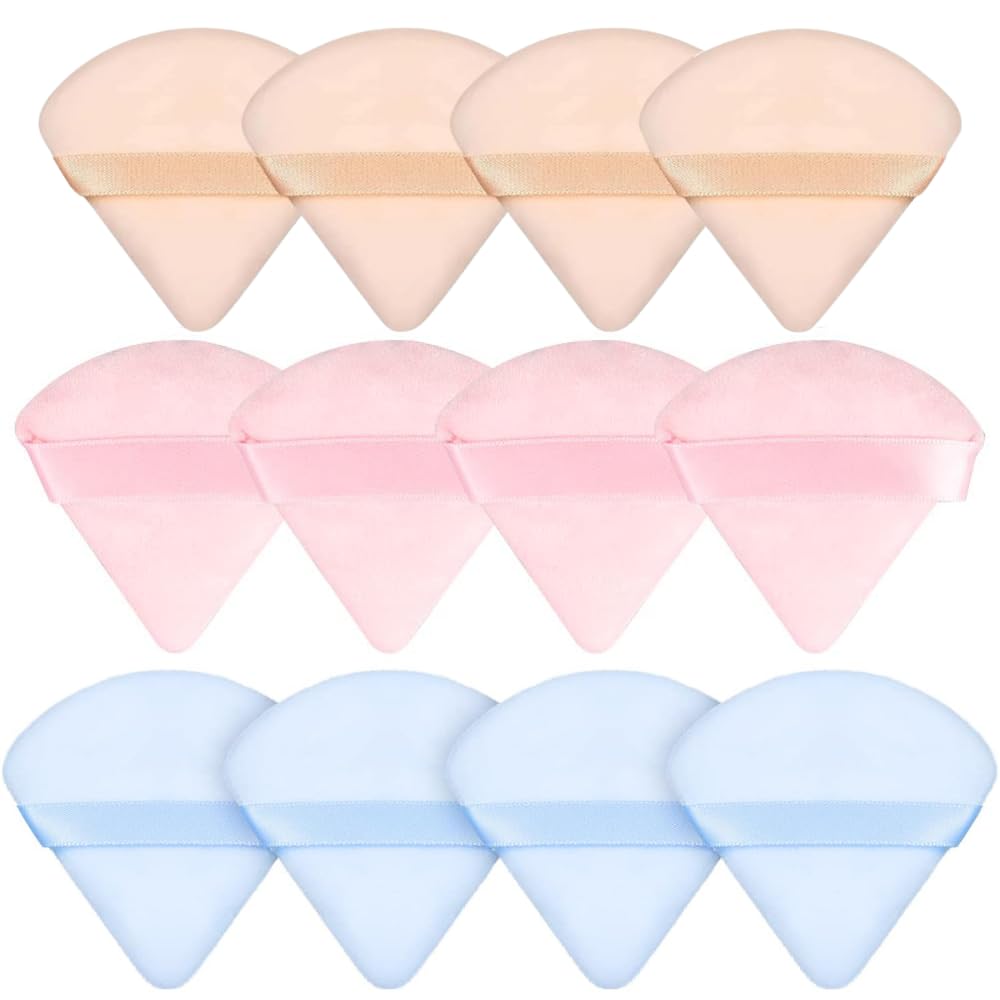 skin harmony 12-piece powder puff set for face powder – triangle puffs for loose powder, foundation, and contouring – multicolor cloud kiss makeup sponges, beauty makeup tools (pack of 12)