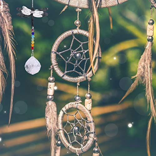 Amosfun 3Pcs Hanging Suncatcher Cristal Coruja Árvore Da Vida Pingente de Libélula Íris Chakra Conta