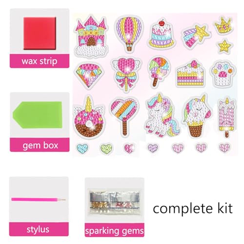 Image of PLUSPOINT Unicorn Gem Diamond Painting Sticker Kits, Gem Diamond Painting Stickers Art for Kids with 23 Stickers Gem Art Painting Kit Toy Gifts Unicorn Diamond Gifts for Girls Toys Age 5-12