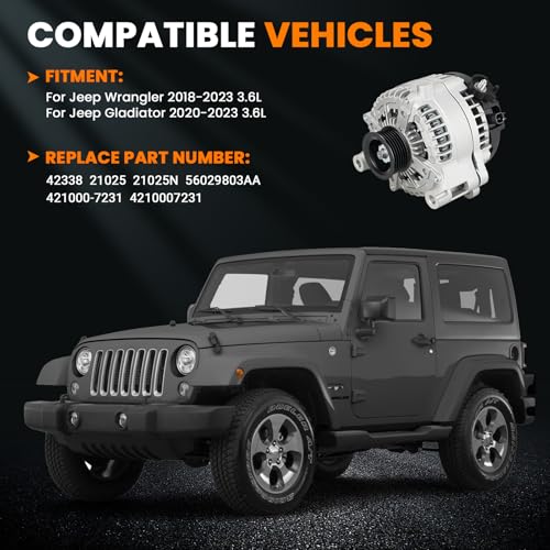 Image of 56029803AA Alternator 12V 240A Compatible with Jeep Wrangler 2018-2023 3.6L, Jeep Gladiator 2020-2023 3.6L, Car Alternator Parts Replaces 42338 21025 21025N 4210007231