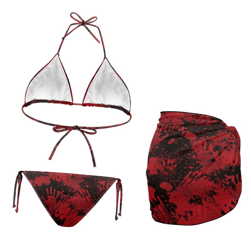 Irisjudy Women's 3 Piece Boho Floral Bathing Suit with Beach Wrap Skirt Sarong Chiffon Swimsuit Tie Side Bikini Set Cover Up4