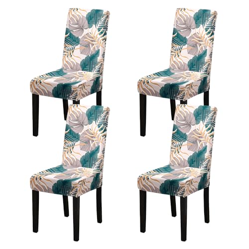 HZDHCLH Chair Covers Set of 4/6 Stretch Modern Chair Slipcovers for Dining Room Kitchen Wedding Party Washable Chair Protector(coral leaves,4pcs)