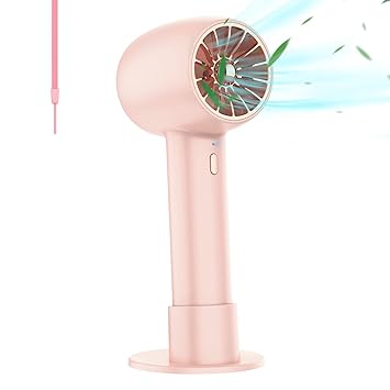 MATEPROX Mini Handheld Fan, 2000mAh Rechargeable Battery Operated Fan with 3 Speed Adjustable Removable Base, Small Portable Fan for Tavel Women Kids Girls - Pink