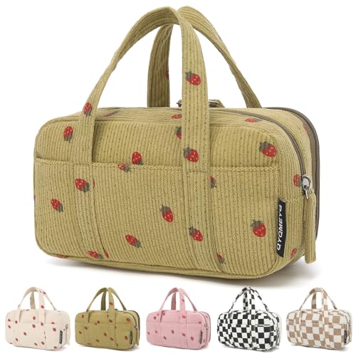 QYQMEYQ Large Pencil Case Pouch Extra Big Pencil Bags with Zipper Cute Corduroy Pencil Pouch with 5 Compartments Pen Bag Wide Opening Pencil Pouch Organizer Pencil Box for Teen Girls Adults