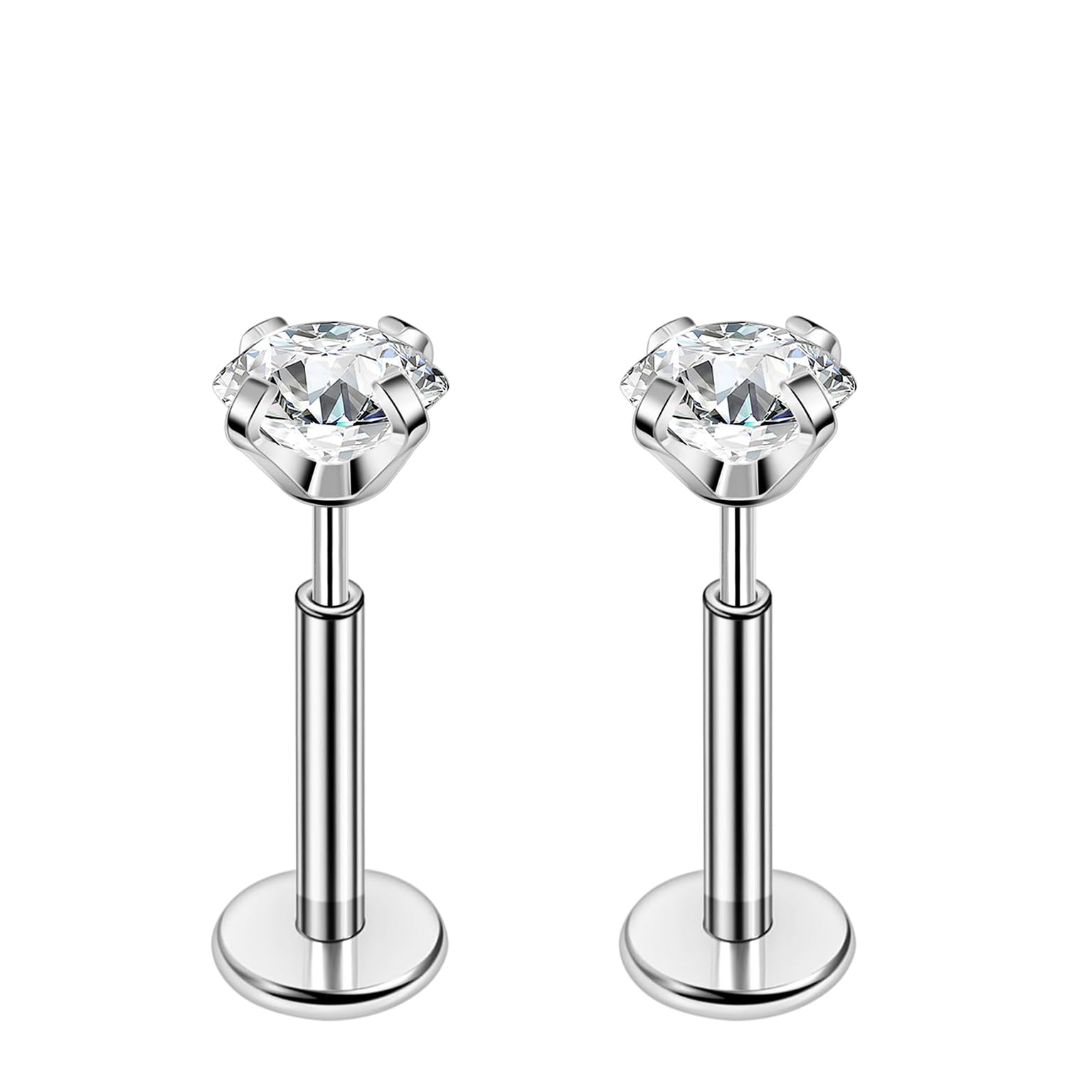 PunkTracker 16g/18g/20g Titanium Steel Threadless Flat Back Cartilage Earrings for Helix/Tragus/Conch/Daith/Earlobe - Nose Studs Lip Rings Labret Monroe Piercing Jewelry for Women Men 2PCS