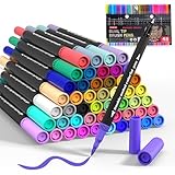 Mitoymia Coloring Markers for Adult Coloring Books, 48 Color Dual Brush Marker Pens with Dual Tip Fine & Brush Pens for Drawing, Sketching Bullet, Journal, Calligraphy, Art Supplies Kit