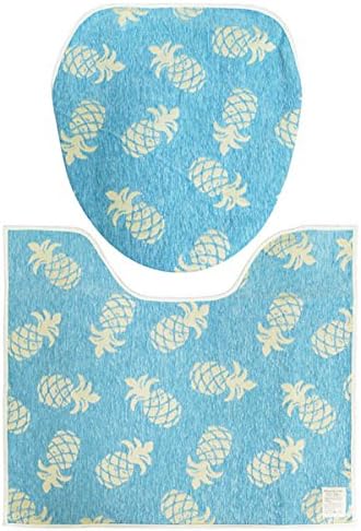 Amazon ハワイアン トイレマット カバー 2点 セット パイナップル ブルー ウォシュレットタイプ トイレマット トイレカバー トイレマットセット もようがえ おしゃれトイレ 男前トイレ 丸洗い 滑り止め アメリカン雑貨 ハワイアン雑貨 ハワイ トイレマット