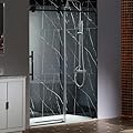 WOODBRIDGE Frameless Single Sliding Shower Doors in Matte Black Finish, 45.5-48" Width x 76" Height with 3/8"(10mm) Clear Tempered Glass, Soft Close System and Explosion-Proof Film, BSDC4876-MB