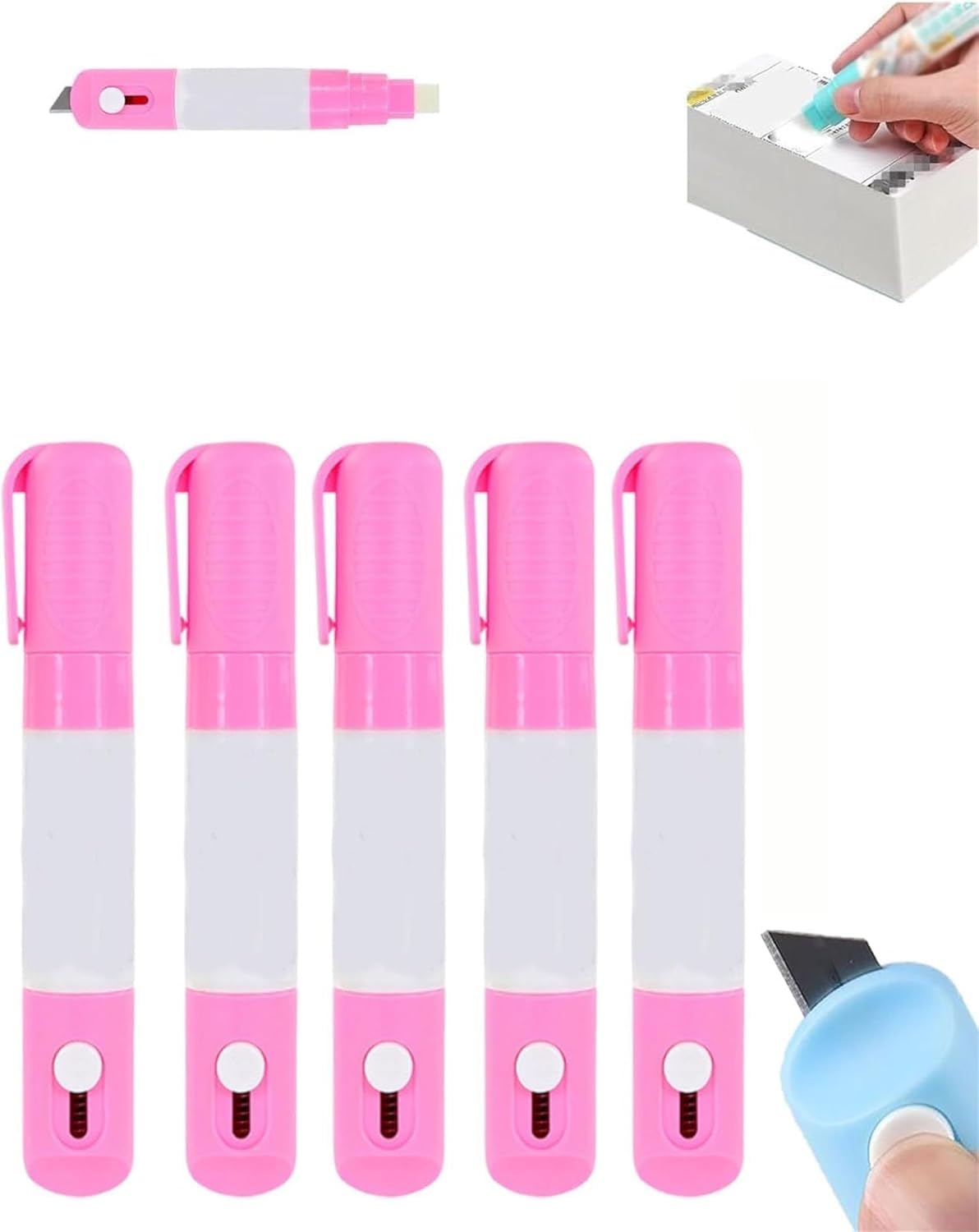 PETSBURG 2 in 1 Privacy Wipe Box Cutter, Thermal Ink Remover, Water-Based Thermal Paper Eraser Pen, One Smear Printed Text Covering for Documents/Labels/Packages/Shipping Addresses (5, Pink)