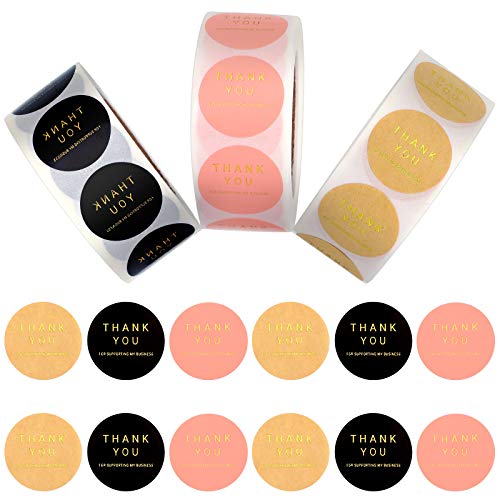 1500 Pieces Thank You Round Stickers Thank You for Supporting My Business Sticker Business Custom Stickers 1 Inch Thank You Purchase Label for Packaging, Envelopes, Bubble Mailers