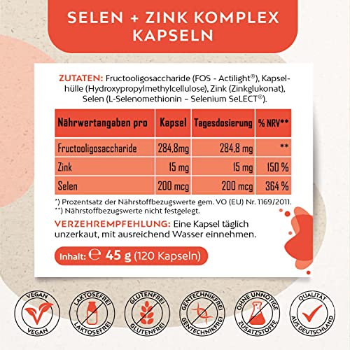 Selen und Zink Kapseln mit 120 kleinen Kapseln