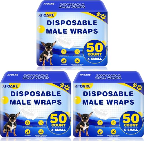 Image of XPCARE 50 Count Disposable Male Dog Diapers, Male Dog Wraps,Super Absorbent Leak-Proof Fit (X-Small) (Pack of 3)