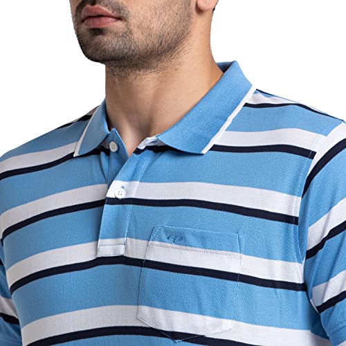 Image of Colorplus Men's Pure Cotton Stripe Pattern Tailored Fit Polo Neck Half Sleeve Casual T-Shirt
