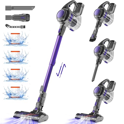 Authmic 40000Pa Akku Staubsauger,50Min/450W,Staubsauger Kabellos, Akkustaubsauger mit 1.6L Staubbehälter,4 HEPA Filters,für Teppich,Hartböden,Tierhaare