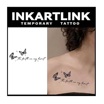 INKARTLINK Tattoo Tech, 2 Sheets Medium Semi Permanent Tattoo, Temporary Tattoos, Last 1-2 Weeks, Waterproof, Realistic Look, No Adhesive, No Reflection Butterfly Proverb