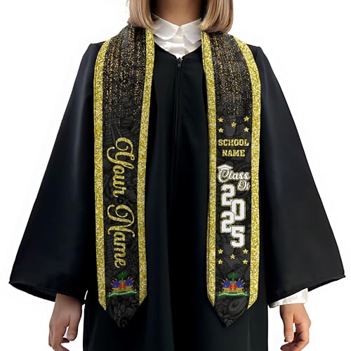 MonkeyVan Custom Haitian Graduation Sash 2025,Personalized Haiti Flag Graduation Stole,Haitians American Flag Graduation Sash S35