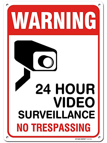 24 Hour Video Surveillance - No Trespassing Sign, Aluminum, 10"x 14"