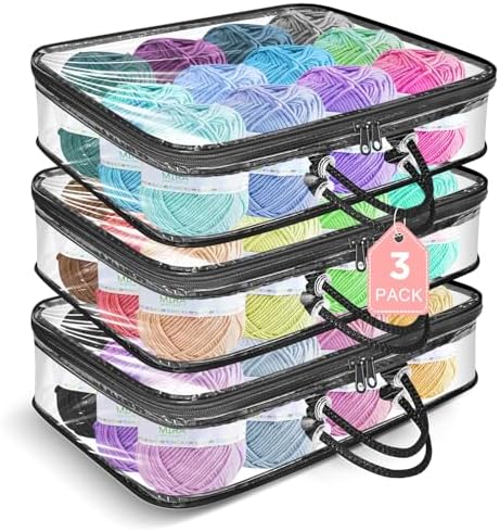 Yarn Storage Bags 3 Pack, Clear Yarn Storage Organizer 12x16x4 In...